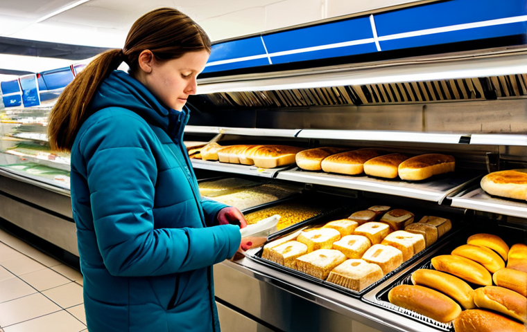 A person in modest, warm travel attire, thoughtfully selecting local dairy and bread in a clean, brightly lit Icelandic supermarket (like Bónus or Krónan), then depicted in a functional, shared hostel kitchen, preparing a simple, wholesome meal. The atmosphere is practical and resourceful, emphasizing budget travel and self-sufficiency. fully clothed, appropriate attire, safe for work, family-friendly, perfect anatomy, correct proportions, natural pose, well-formed hands, proper finger count, natural body proportions, professional photography, high quality, vibrant colors.