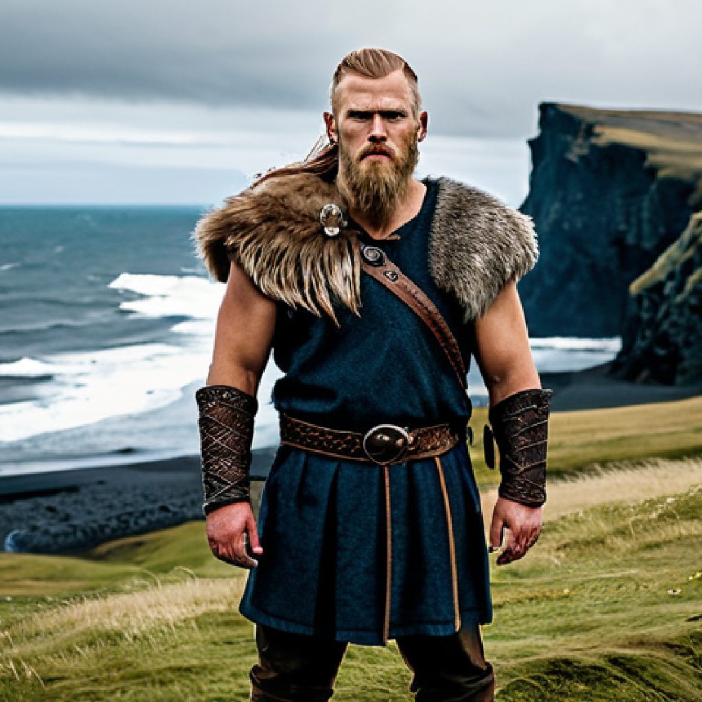 **Prompt:** A fully clothed Viking warrior with perfect anatomy in modest attire standing on a windswept Icelandic coast, safe for work. Rugged landscape in the background. Professional lighting, natural proportions, appropriate content. Family-friendly.