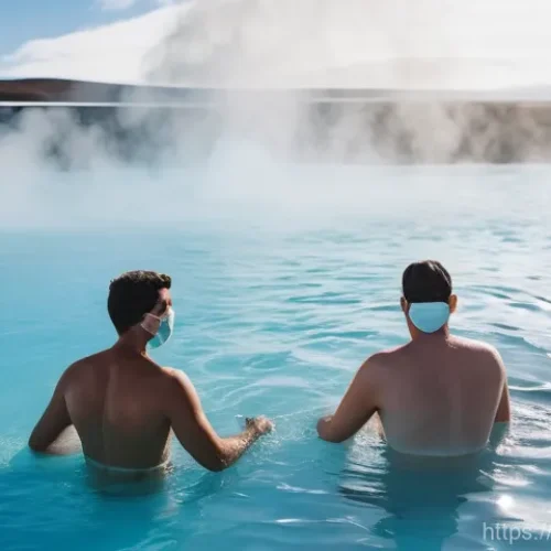 Home 21 아이슬란드의 지열 호수 - **Prompt:** A group of people of diverse ages enjoying the milky blue waters of the Blue Lagoon in I...