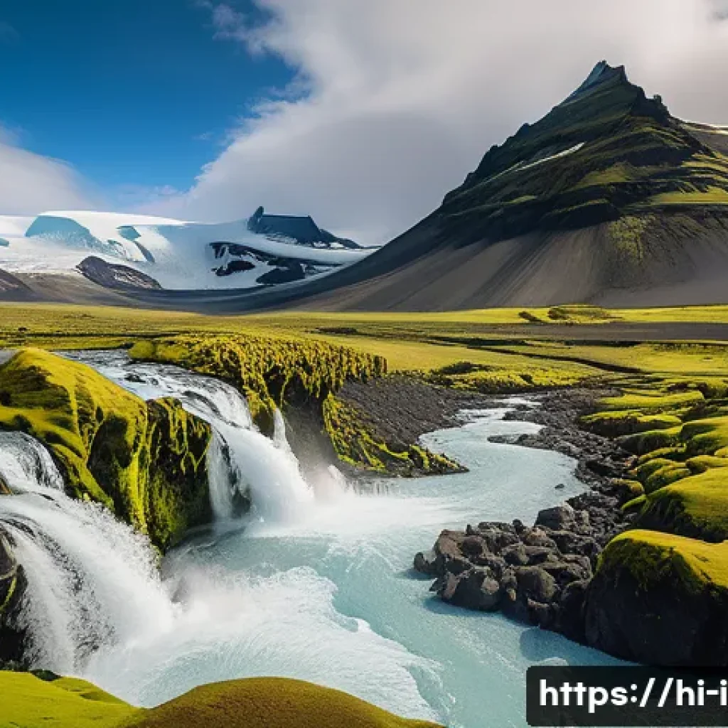 아이슬란드 기후 변화 영향 - A breathtaking panoramic view of Iceland’s Vatnajökull glacier rapidly melting under a bright sky, w...